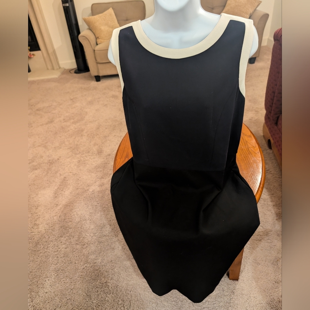 Black, Navy And Cream Italian Knit Sleeveless Dress, Size 14P - NEW